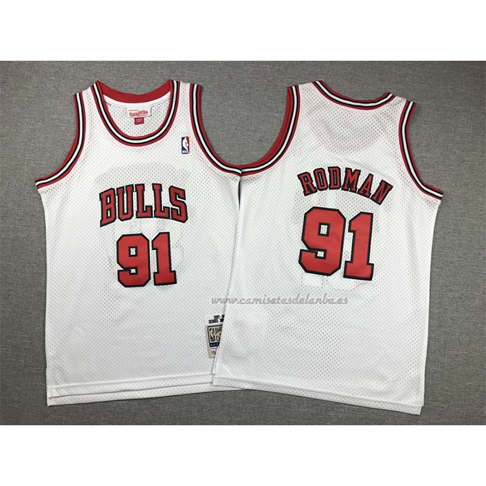 Camiseta Nino Chicago Bulls Dennis Rodman NO 91 Mitchell & Ness 1997-98 Blanco